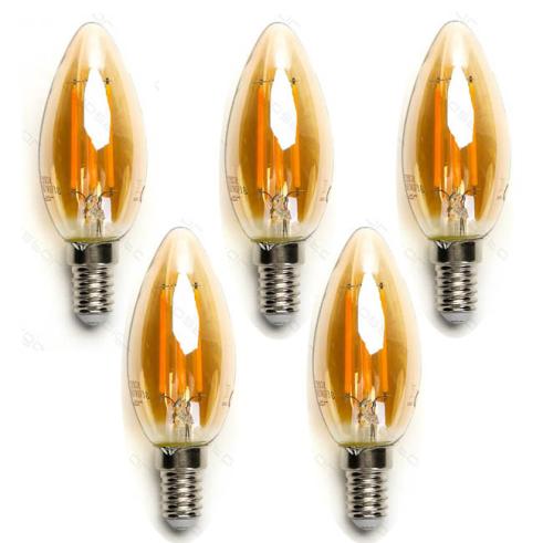 Pacote de 5 lâmpadas de filamento de LED E14 C35 4W luz quente 2200K