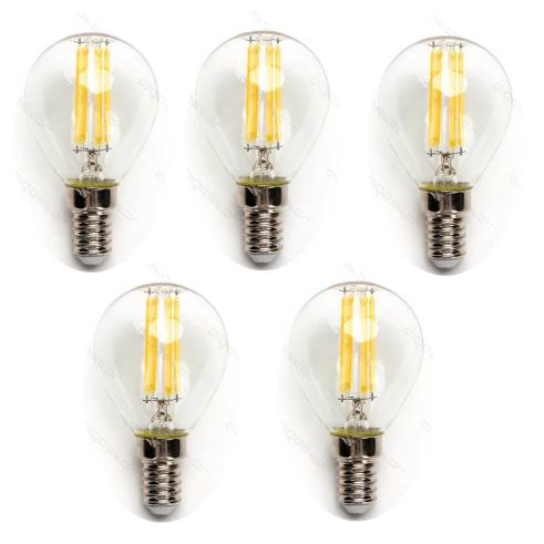 Pacote de 5 Lâmpadas de filamento LED E14 G45 4W luz quente 2700K