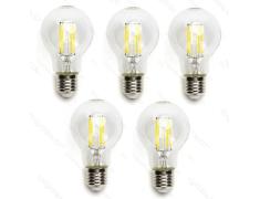 Pacote 5 Lâmpadas de filamento LED E27 A60 4W Luz Fria 6500k