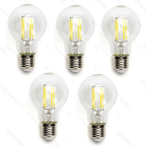 Pacote 5 Lâmpadas de filamento LED E27 A60 4W Luz Fria 6500k