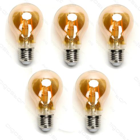 Pacote 5 Lâmpadas de filamento LED E27 A60 6W Luz Quente 2200K