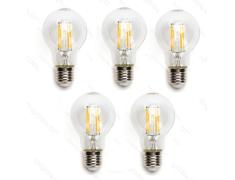 Pacote 5 Lâmpadas de filamento LED E27 A60 6W Luz Quente 2700K
