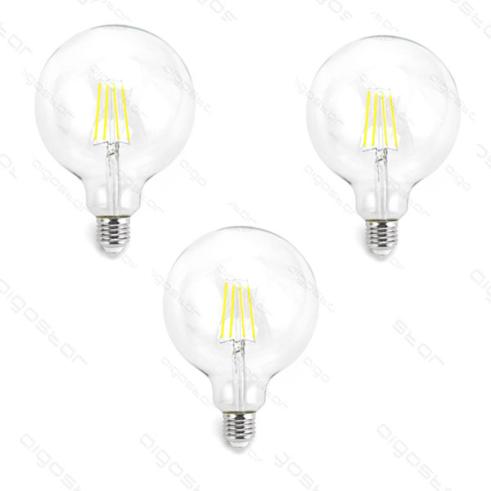 Pacote 3 Lâmpadas de filamento LED E27 G125 4W luz fria 6500K