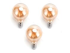 Pacote 3 Lâmpadas de filamento LED E27 G95 4W luz quente 2200K