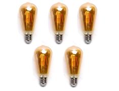 Pacote 5 Lâmpadas de filamento LED E27 ST64 4W luz quente 2200K