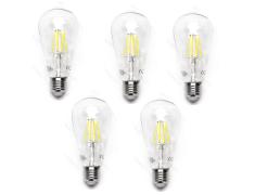 Pacote 5 Lâmpadas de filamento LED E27 ST64 6W luz fria 6500K