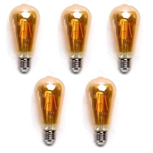 Pacote 5 Bulbos de filamento LED E27 ST64 8W luz quente 2200K