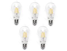 Pacote 5 Lâmpadas de filamento LED E27 ST64 8W luz quente 2700K