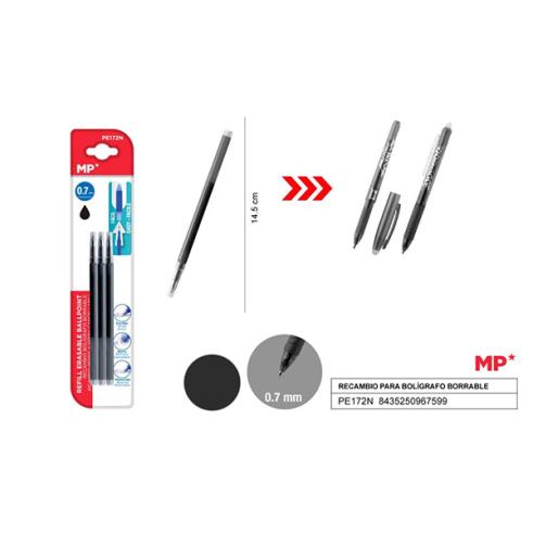Refil para Caneta MP Preto Apagável (3 unidades)