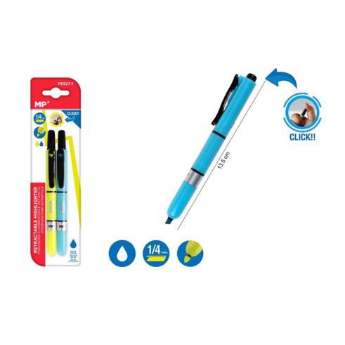 Marcador Fluorescente Retrátil Amarelo e Azul