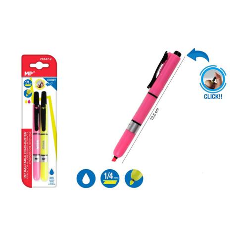 Marcador Fluorescente Retrátil Amarelo e Rosa