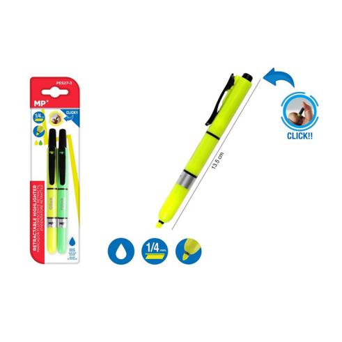 Marcador Fluorescente Retrátil Amarelo e Verde