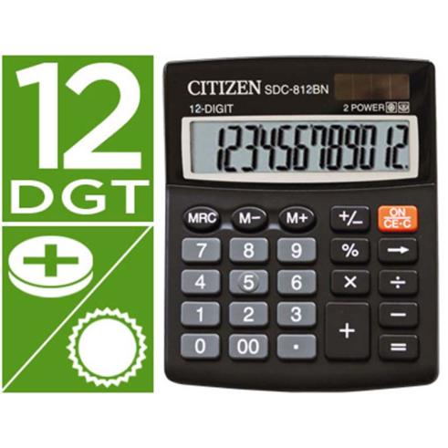 Calculadora Citizen Desktop SDC-812 Eco Efficient Solar e Bateria de 12 Dígitos