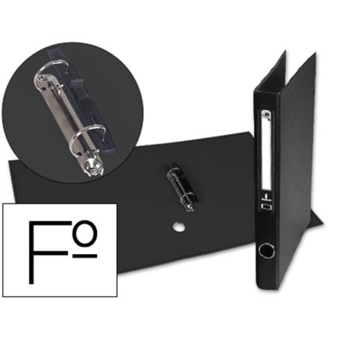 Capa de Papel Folio Forrada com 2 Argolas de 25mm com Ilhó e Suporte para Cartão de Compressor de Plástico Preto
