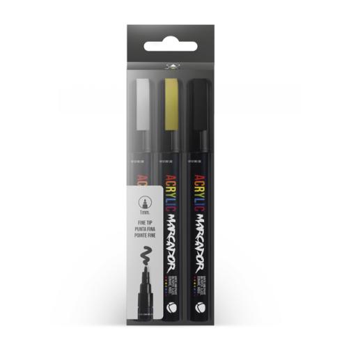 MTN Pack Marcador Acrílico Metálico 3u 1mm (Plata, Oro, Negro)