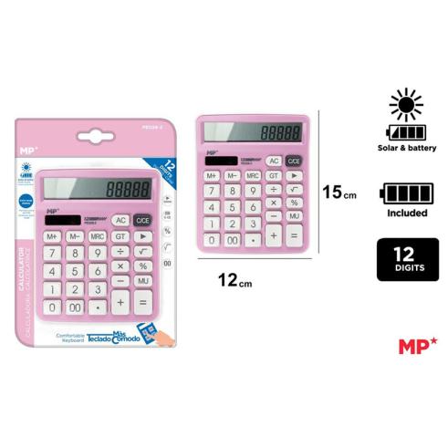 Calculadora de mesa solar e baterias Rosa MP