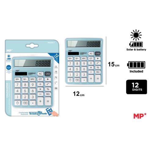 Calculadora de mesa solar e baterias Azul claro MP