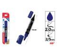 Marcador Permanente Azul Dupla Ponta em Blister