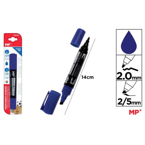 Marcador Permanente Azul Dupla Ponta em Blister