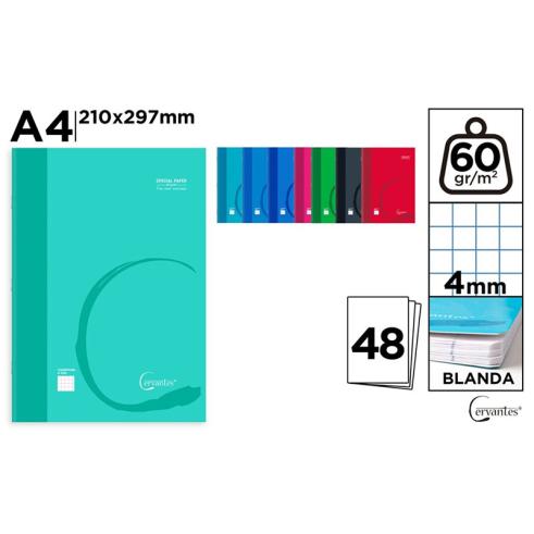 Caderno Grampeado Cervantes A4 Grade 4x4mm Capa Mole 48 Folhas 60g