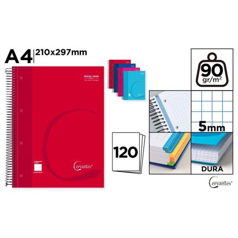 Caderno Cervantes Espiral A4 Grade 5x5mm Capa Extra Dura 120 Folhas 90g