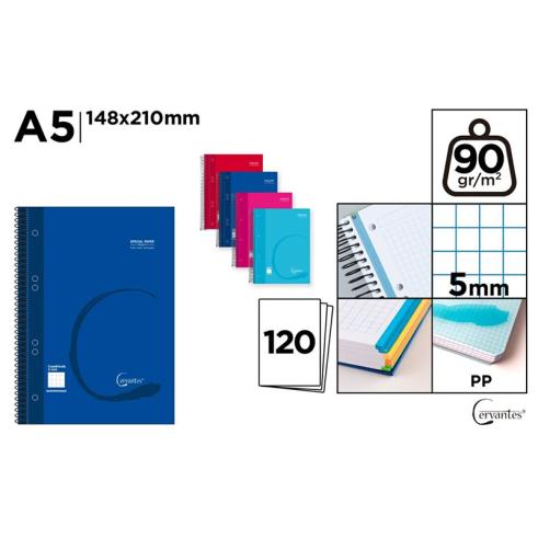 Caderno Espiral Cervantes A5 Grade 5x5mm Capa Dura 120 Folhas 90g