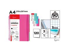 Caderno Espiral Cervantes A4 com 3 Divisores em Grade 5x5mm Capa Dura 120 Folhas 90g Rosa/Verde Água/Azul Claro
