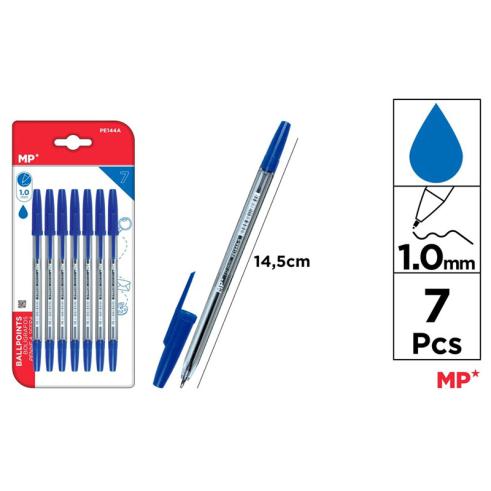 Pack de Canetas Azuis Ponta 1mm 7u MP