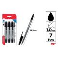Pack de Canetas Preta Ponta 1mm 7u MP