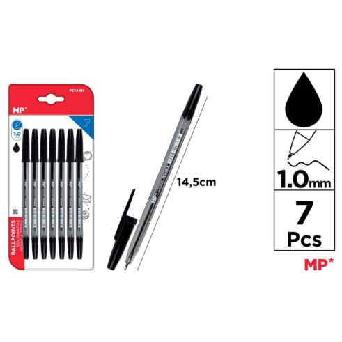 Pack de Canetas Preta Ponta 1mm 7u MP