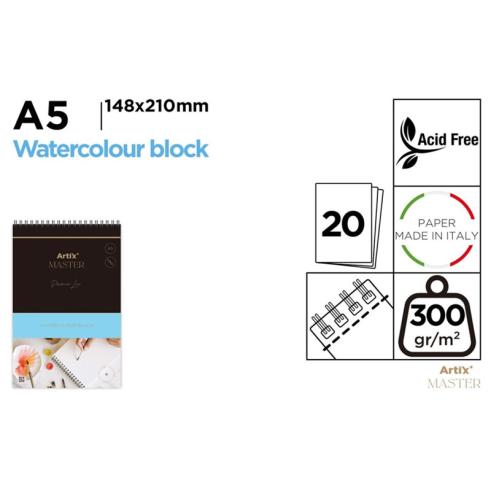 Bloco de Desenho para Pinturas em Aquarela e Têmpera 20 Folhas 300g/m² A5