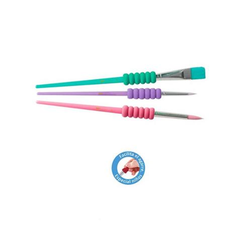 Pincel infantil 3u Easy Grip (Turquesa / Roxo / Rosa)