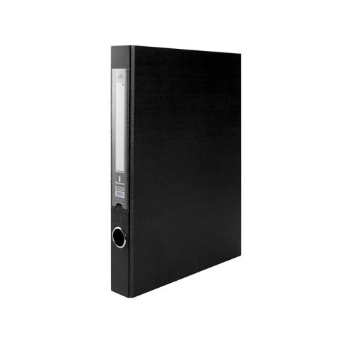 Capa de Papel Folio Forrada com 2 Argolas de 25mm com Ilhó e Suporte para Cartão de Compressor de Plástico Preto