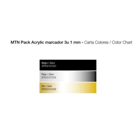MTN Pack Marcador Acrílico Metálico 3u 1mm (Plata, Oro, Negro)