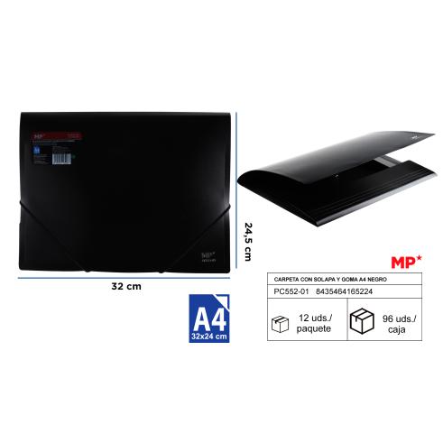 CARPETA CON GOMAS Y SOLAPAS A4 NEGRO MP