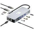 Adaptador Leotec 10 em 1 USB-C a 2xHDMI, 3xUSB-A 3.0, 1xUSB-C PD, 1xUSB-C, 1xRJ45, 1xTF/SD+1xMicroSD Color Cinza
