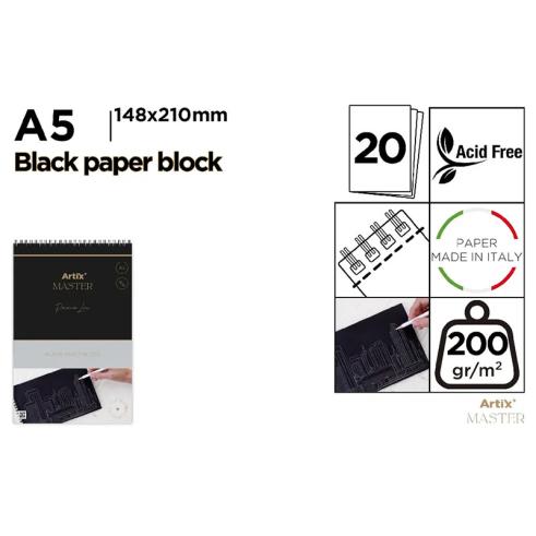 Bloco de Desenho Papel Preto 200 G/M² A5 20 Folhas