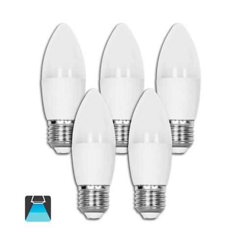 LED BULB A5 C37 / 6W E27 6400K LUZ BRANCA (CONJUNTO DE 5 UNIDADES)