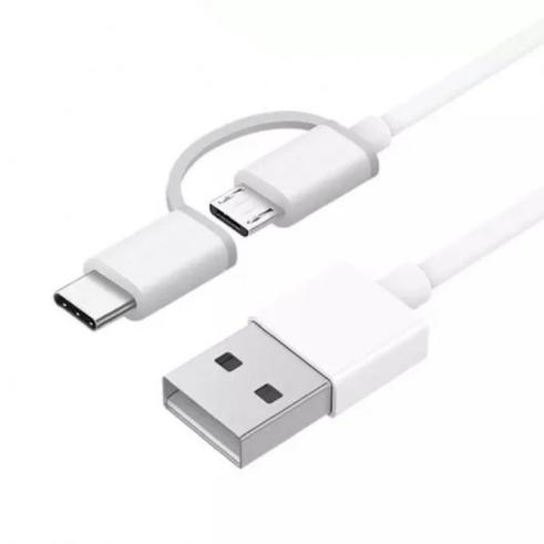Cabo USB-A para MicroUSB com Adaptador USB-C 1m Branco Xiaomi