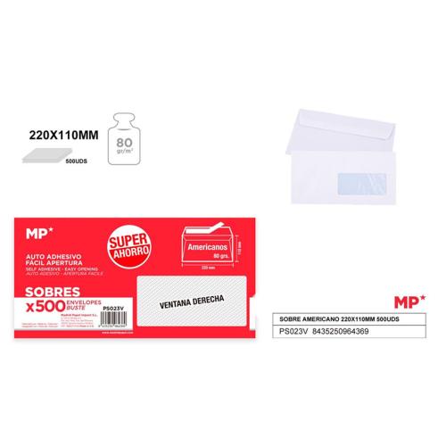 Caixa de 500 unidades de American Envelope com Janela 220x110mm