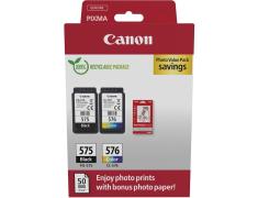 Pacote de cartuchos originais Canon PG-575/CL-576 + 50 folhas de papel fotográfico