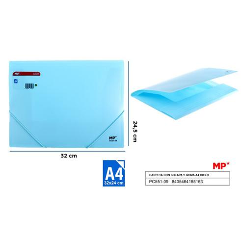 CARPETA CON GOMAS Y SOLAPAS A4 AZUL CIELO MP