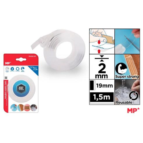 Fita adesiva dupla face transparente 2 mm x 1,5 m
