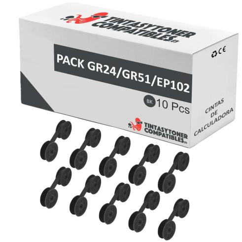 Compatível Pack 10x Fita GR24/GR51/EP102 Preta