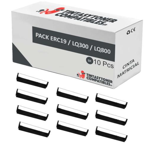 Pack de 10 Fitas Matriciais Compatíveis com EPSON ERC19/LQ300/LQ800