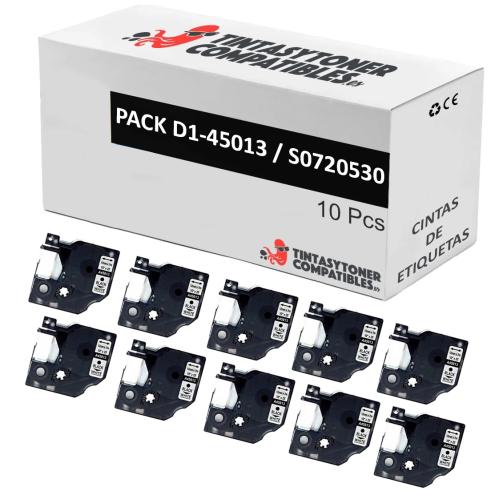 Compatível PACK 10X Dymo D1 45013 Preto / Branco