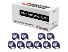 Compatível Pack 10x Dymo LetraTag S0721530 Preto / Transparente