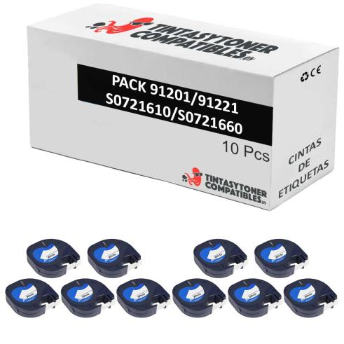 Compatível PACK 10X Dymo LetraTag S0721610/S0721660 Preto / Branco