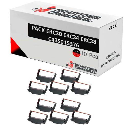 Compatível Pacote 10x Epson ERC30 ERC34 ERC38 Preto/Vermelha
