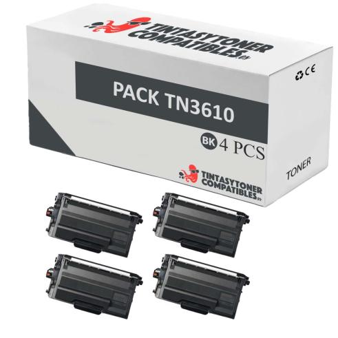 Compatível Pacote 4x Brother TN3610 Preto